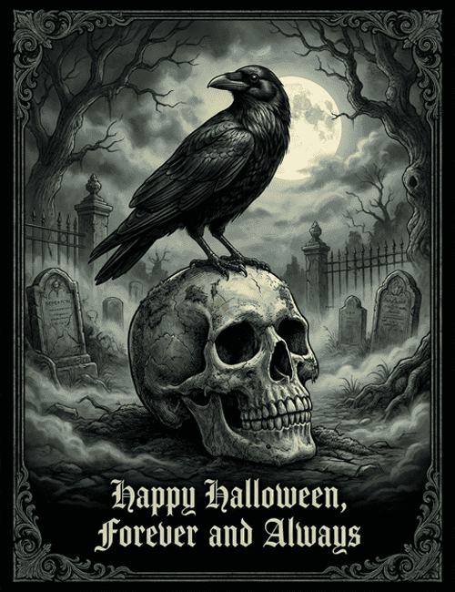 Gothic Crow Happy Halloween Card