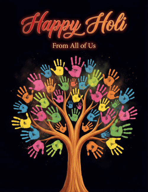 Happy Holi From All of Us Colorful Handprint Card