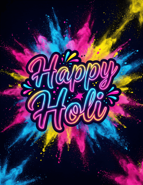 Happy Holi Neon Color Splash Festive Greeting Card