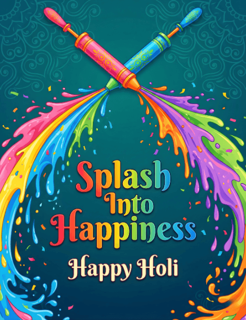 Happy Holi Pichkari Splash Colorful Festival Card