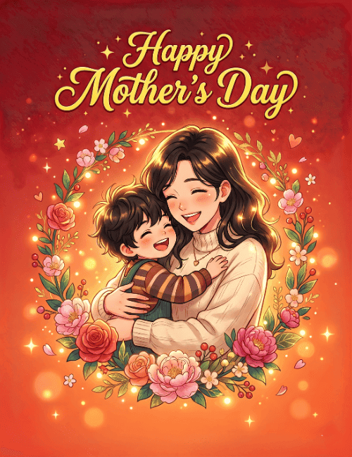 Happy Mother’s Day Floral Mom and Child Card