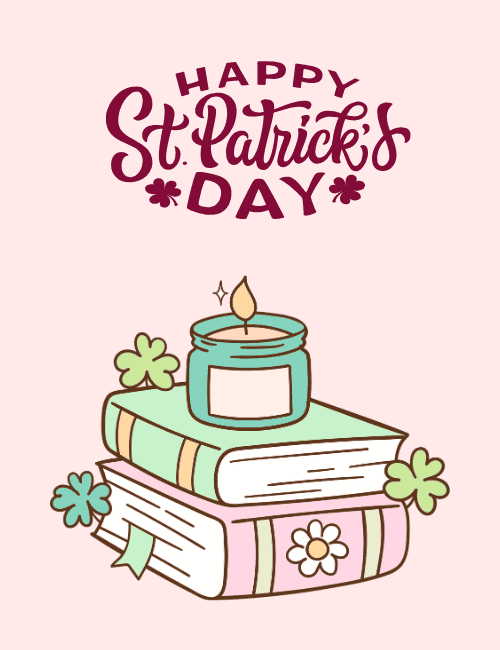 Happy St. Patrick’s Day Books and Candle Greeting Card