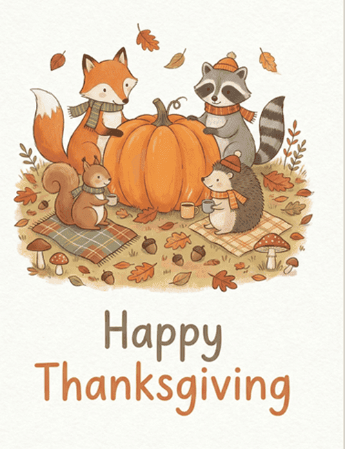 Cute Animal Happy Thanksgiving Greeting Card