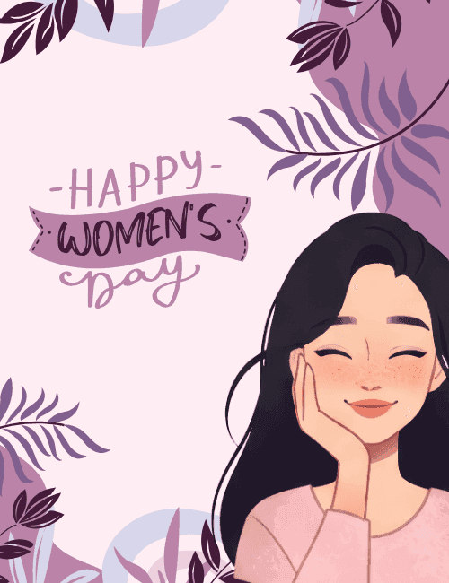 Happy Women’s Day Elegant Floral Portrait Greeting Card