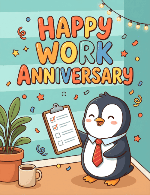 Happy Work Anniversary – Cute Office Penguin Celebration Card