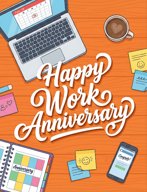 Happy Work Anniversary Desk Theme Card for Team Member