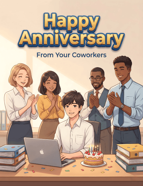 Happy Work Anniversary From Your Coworkers Office Desk Celebration Card