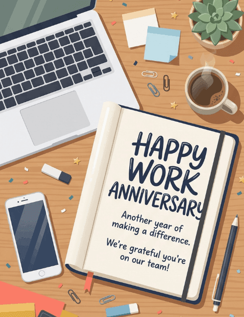 Happy Work Anniversary Journal Card