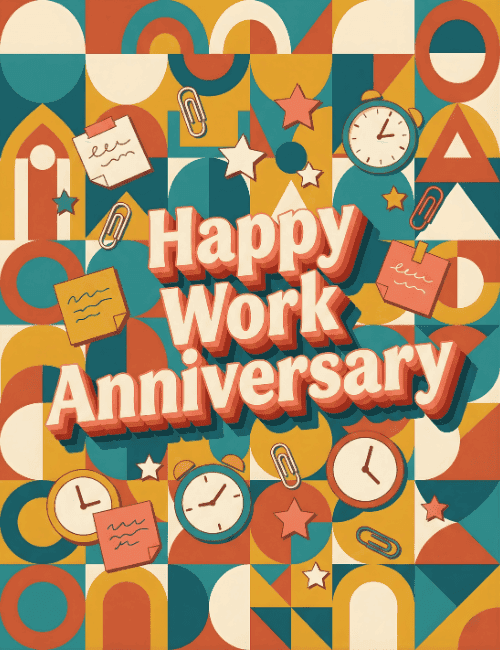 Happy Work Anniversary Retro Style Card for Employee