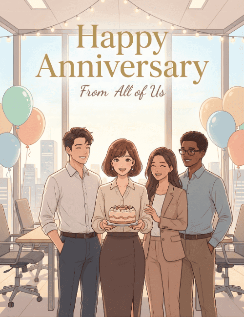Happy Work Anniversary Team Celebration With Cake Card