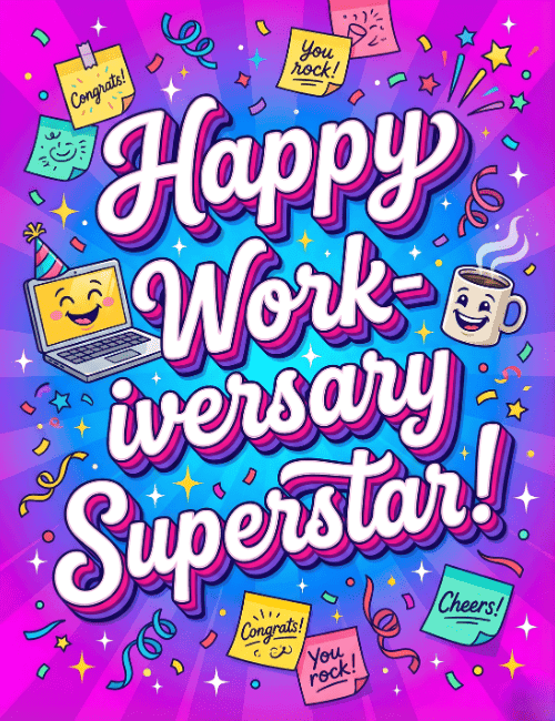 Happy Work Anniversary Superstar Celebration Card