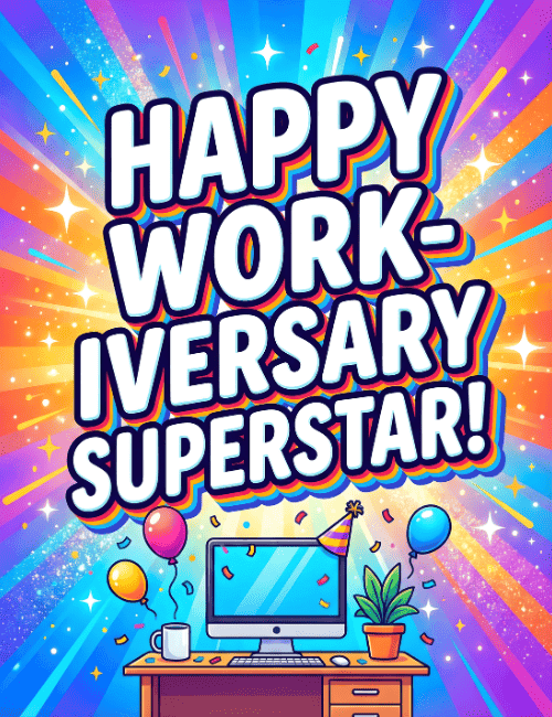 Happy Work-iversary Superstar – Colorful Office Anniversary Card