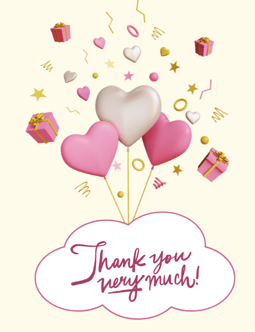 Heart Balloons Thank You Card – Sweet and Festive Appreciation