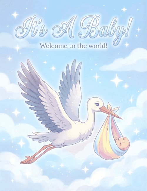 Its A Baby Welcome To The World Stork Baby Shower Card
