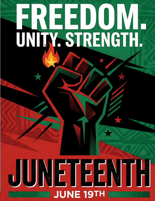 Juneteenth freedom unity strength raised fist card