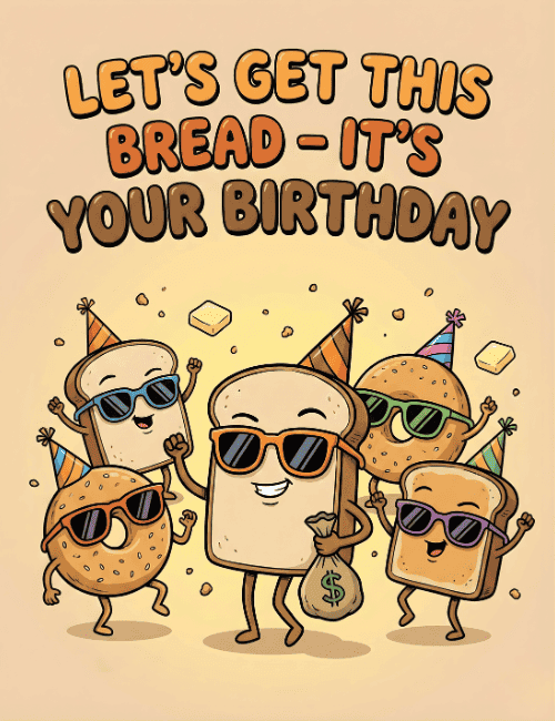 Let’s Get This Bread Birthday Card | Funny Bread Pun Birthday Card