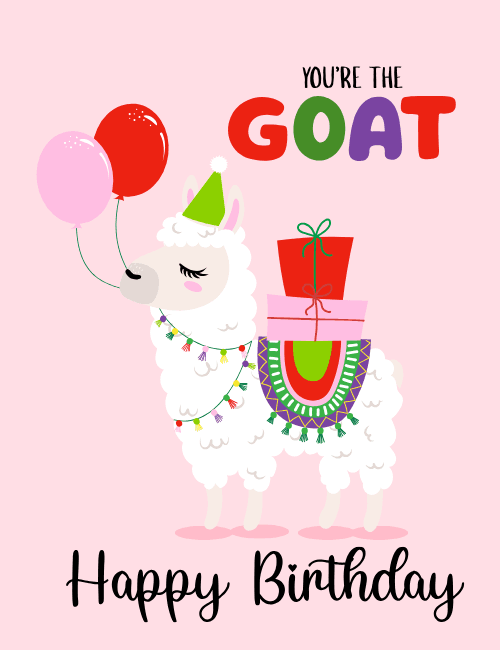 Llama GOAT Funny Birthday Card