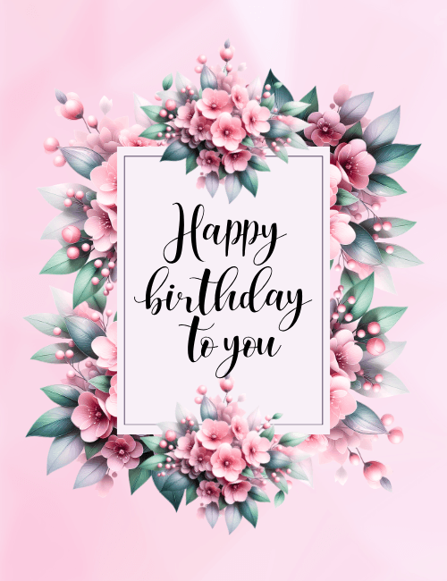 Floral Frame Happy Birthday Card