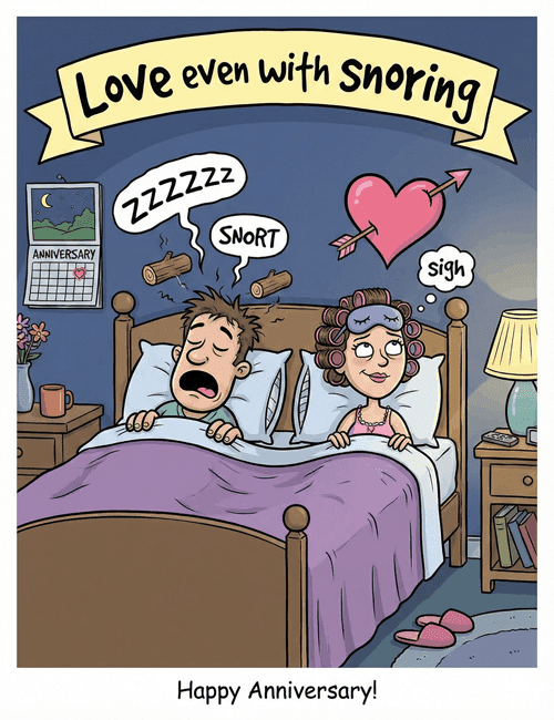 Love Even With Snoring Anniversary Card