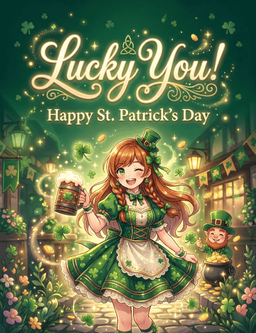 Lucky You Irish Girl St Patrick’s Day Card