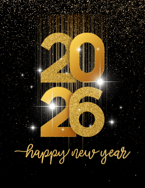 Luxury Gold Glitter Happy New Year 2026 Card – Elegant Premium Style