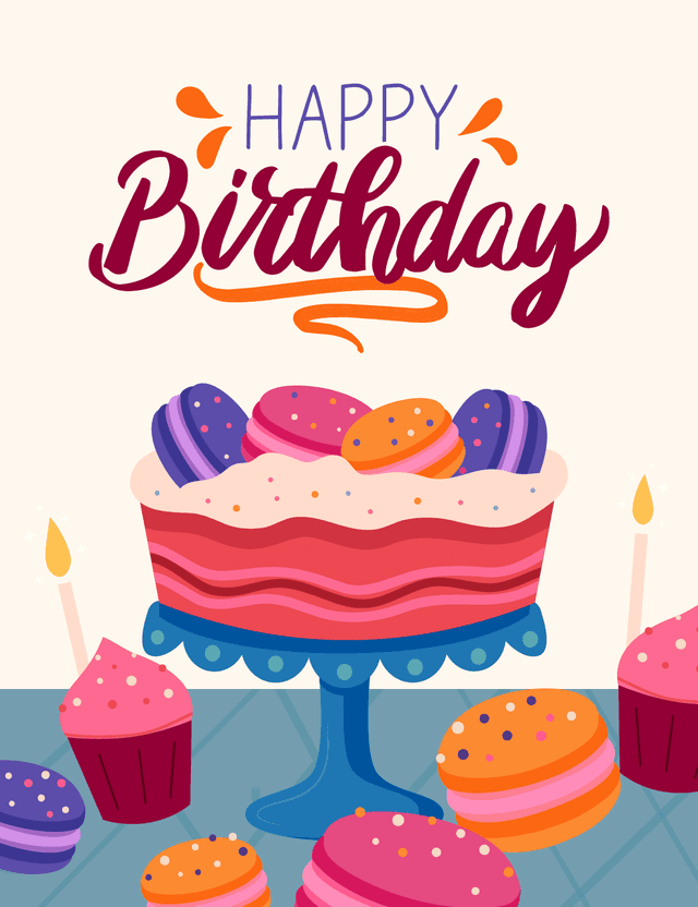 Macaron Birthday Card – Colorful Cake and Sweet Treats Design