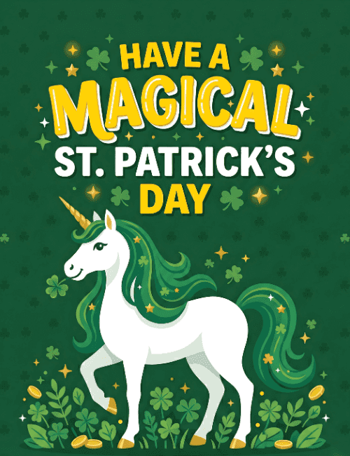 Magical Unicorn St Patrick’s Day Card