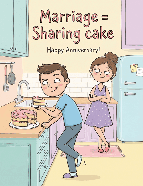 Marriage Sharing Cake Funny Anniversary Card