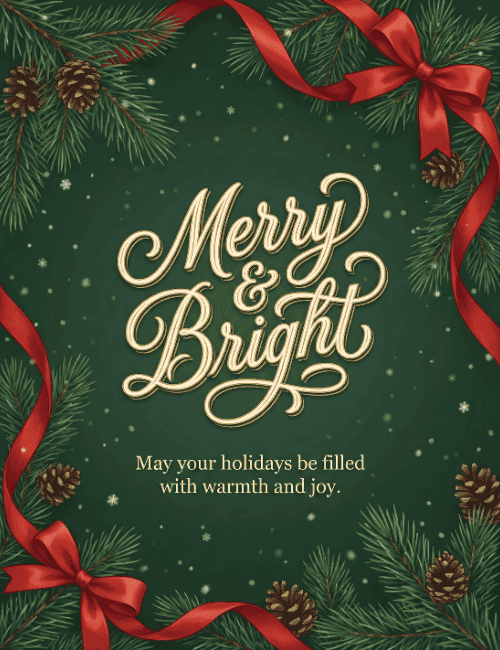 Merry And Bright Elegant Pine Frame Christmas Card