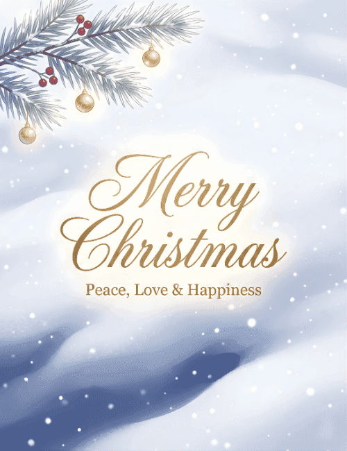 Merry Christmas Peace Love And Happiness Winter Card