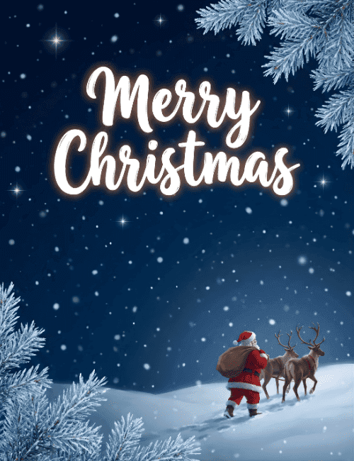 Merry Christmas Santa And Reindeer Winter Card