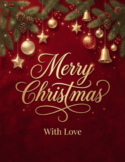 Merry Christmas With Love Elegant Red Holiday Card