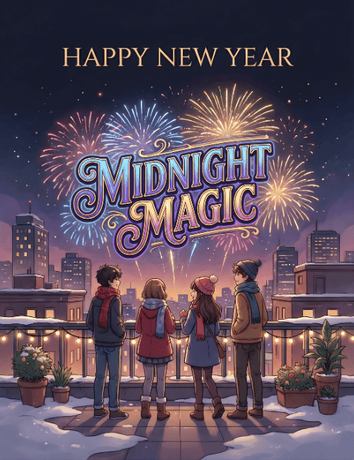 Midnight Magic Happy New Year 2027 Friends Card