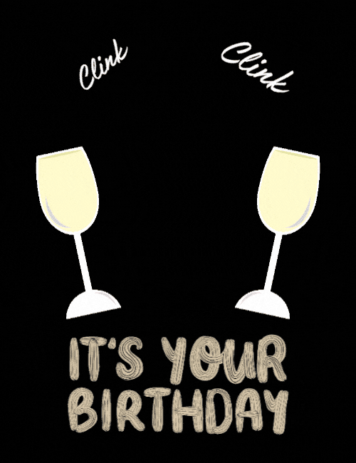 Minimal It’s Your Birthday Card with Champagne Glass Illustration