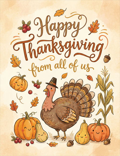 Happy Thanksgiving from All of Us Turkey Card