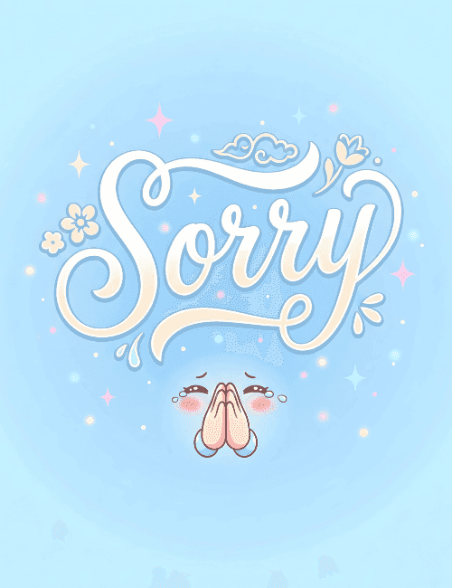 Minimal Typography Sorry Card with Folded Hands