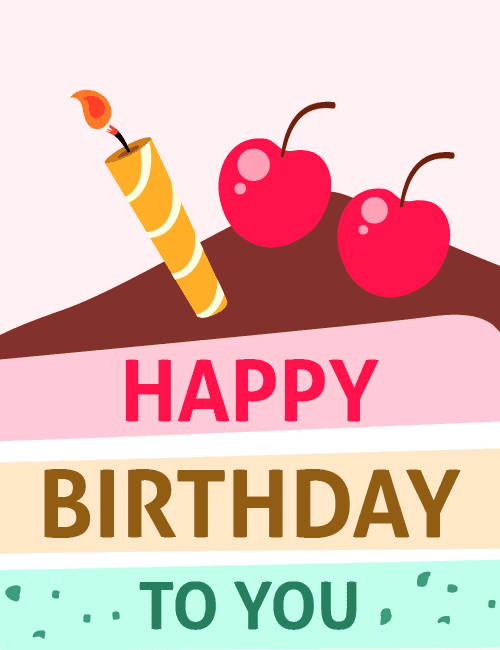 Minimalist Cherry Cake Slice Birthday Card