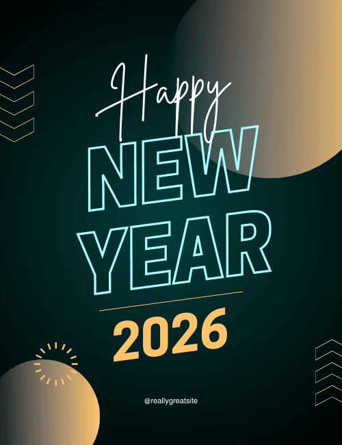 Modern Black & Gold Happy New Year Card