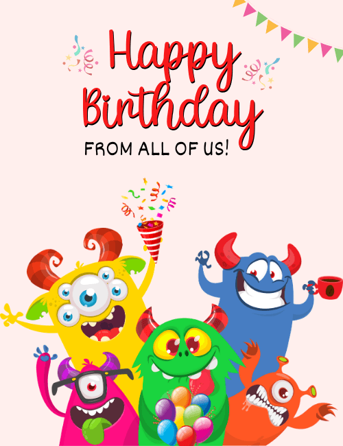 Monster Crew Funny Birthday Card