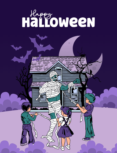 Mummy Kids Trick or Treat Card