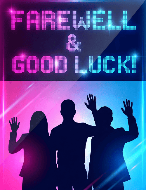 Neon Farewell & Good Luck Card – Modern Goodbye Office Card