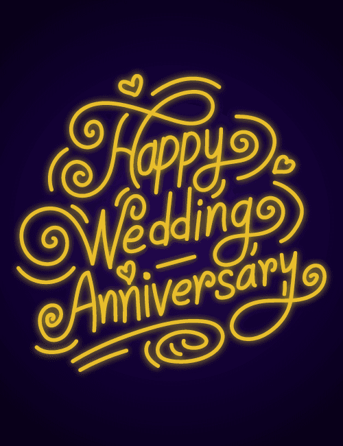 Neon Glow Happy Wedding Anniversary Card
