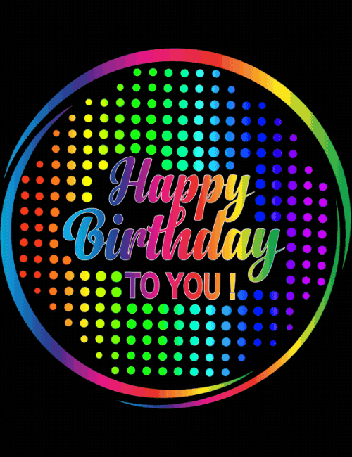 Neon Rainbow Happy Birthday Card with Colorful Lights and Stylish Typography