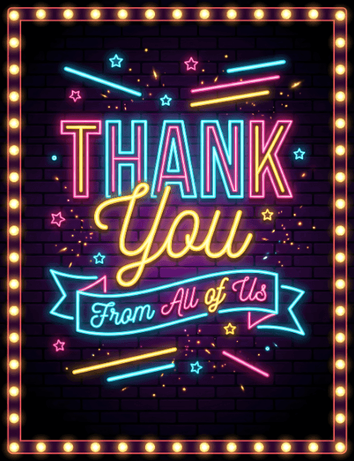 Neon Thank You From All of Us Card | Bright Team Appreciation Greeting