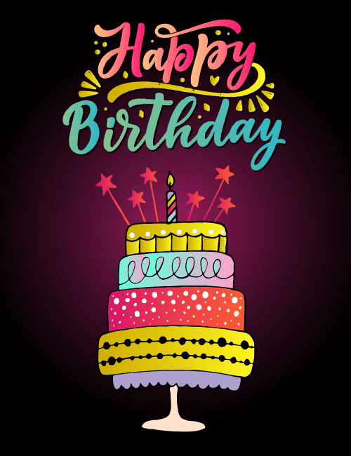 Neon Typography Happy Birthday Cake Wishes