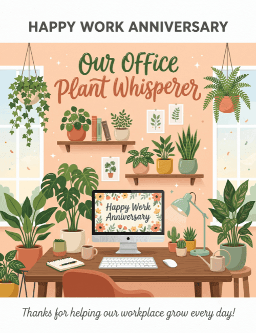 Office Plant Whisperer Work Anniversary Card