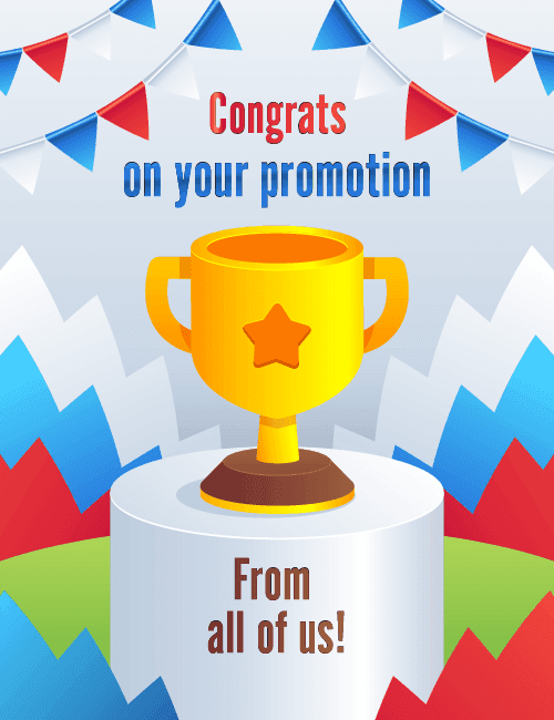 Office Promotion Card – Trophy Design with Congrats Message