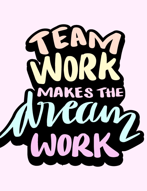 Office Teamwork Card – Colorful "Dream Work" Quote Design