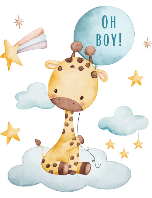 Oh Boy – Watercolor Giraffe Baby Shower Card