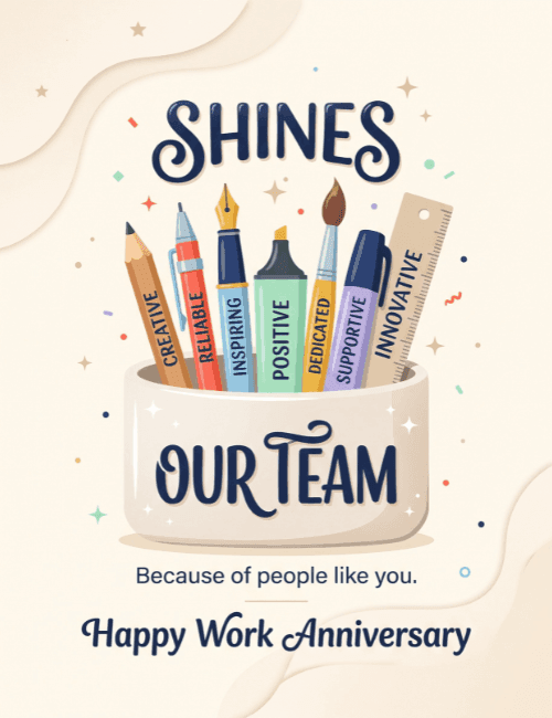 Our Team Shines Work Anniversary Card